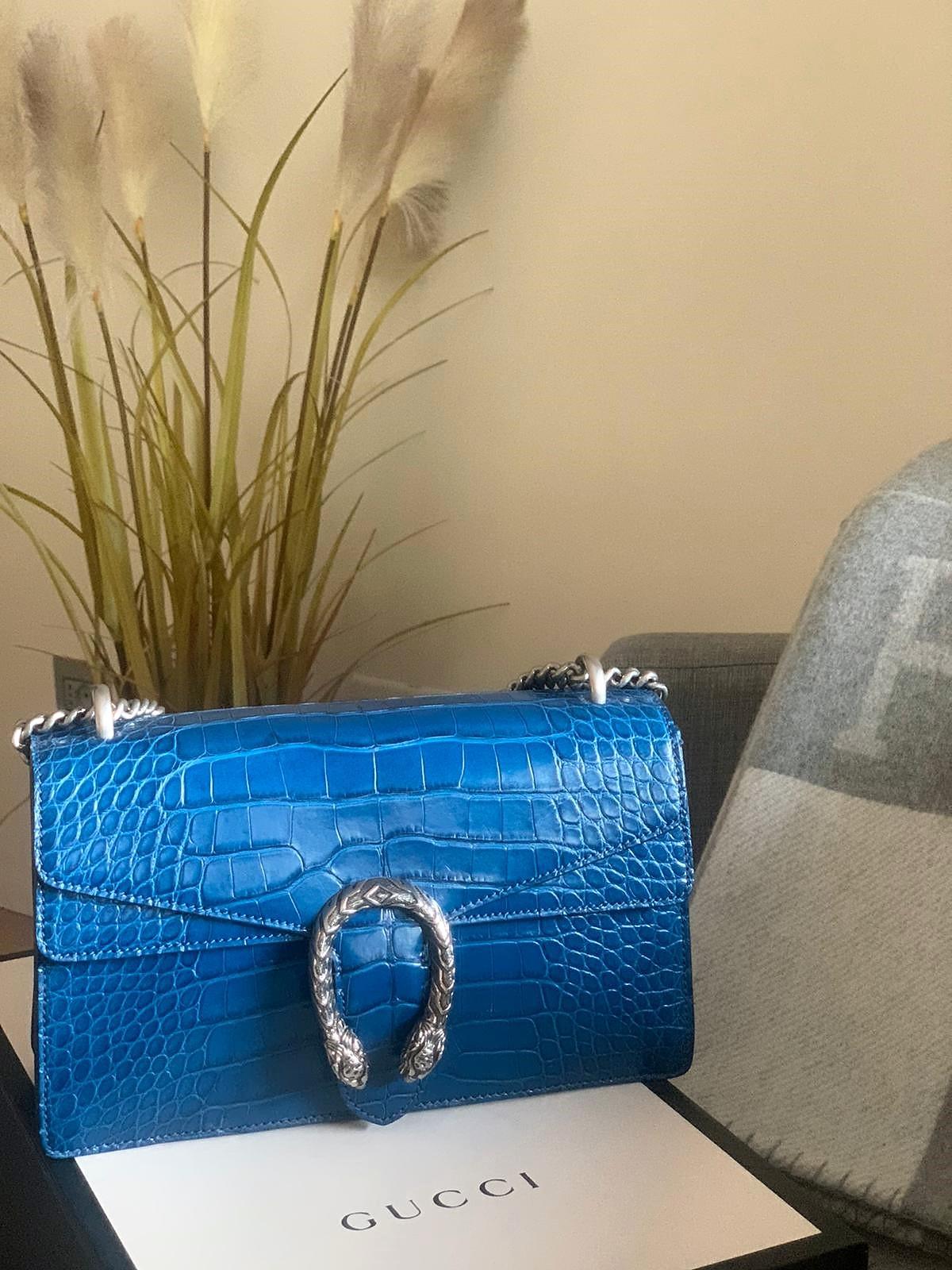 blue crocodile bag