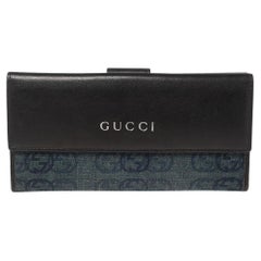 Gucci Blue/Dark Brown GG Denim and Leather Logo French Continental Wallet