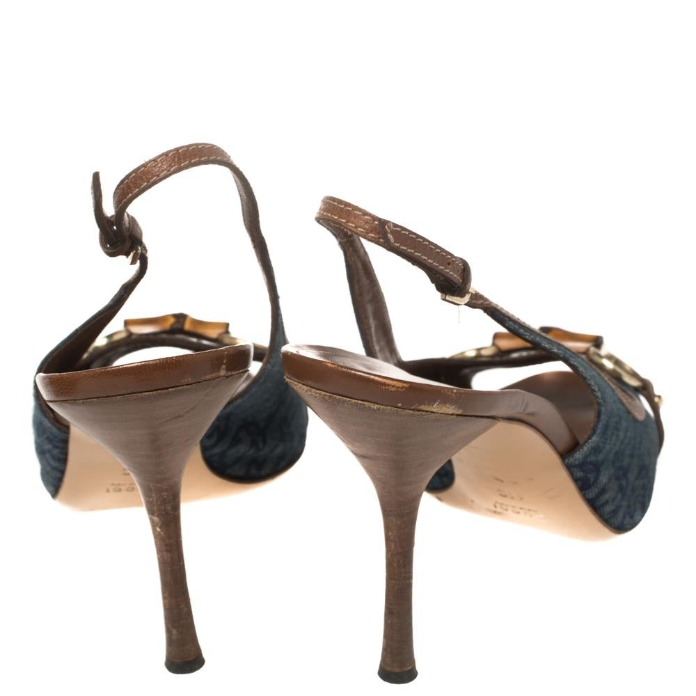 Gucci Blue Denim Bamboo Horsebit Slingback Sandals Size 41 1
