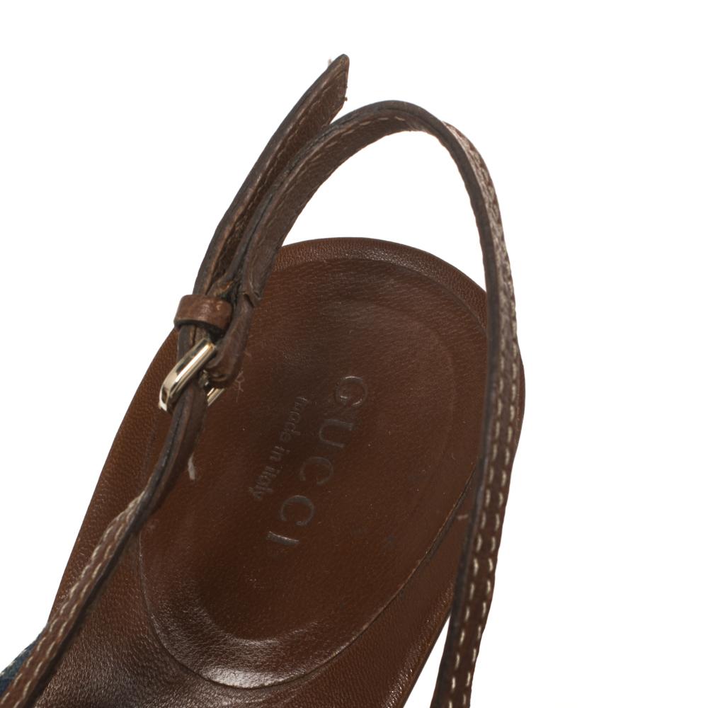 Gucci Blue Denim Bamboo Horsebit Slingback Sandals Size 41 2