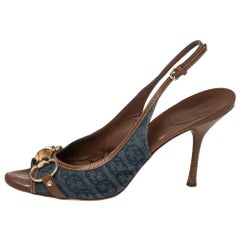 Gucci Blue Denim Bamboo Horsebit Slingback Sandals Size 41