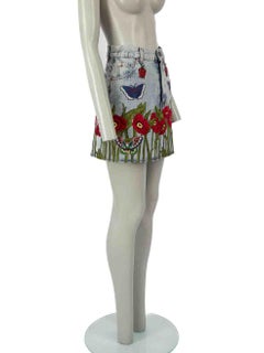 Gucci Blue Denim Embroidered Mini Skirt Size XS