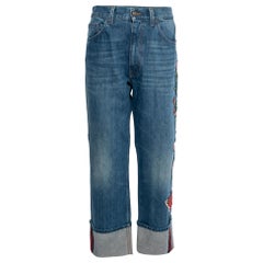 Gucci Blue Denim Floral Embroidered Straight Leg Jeans L