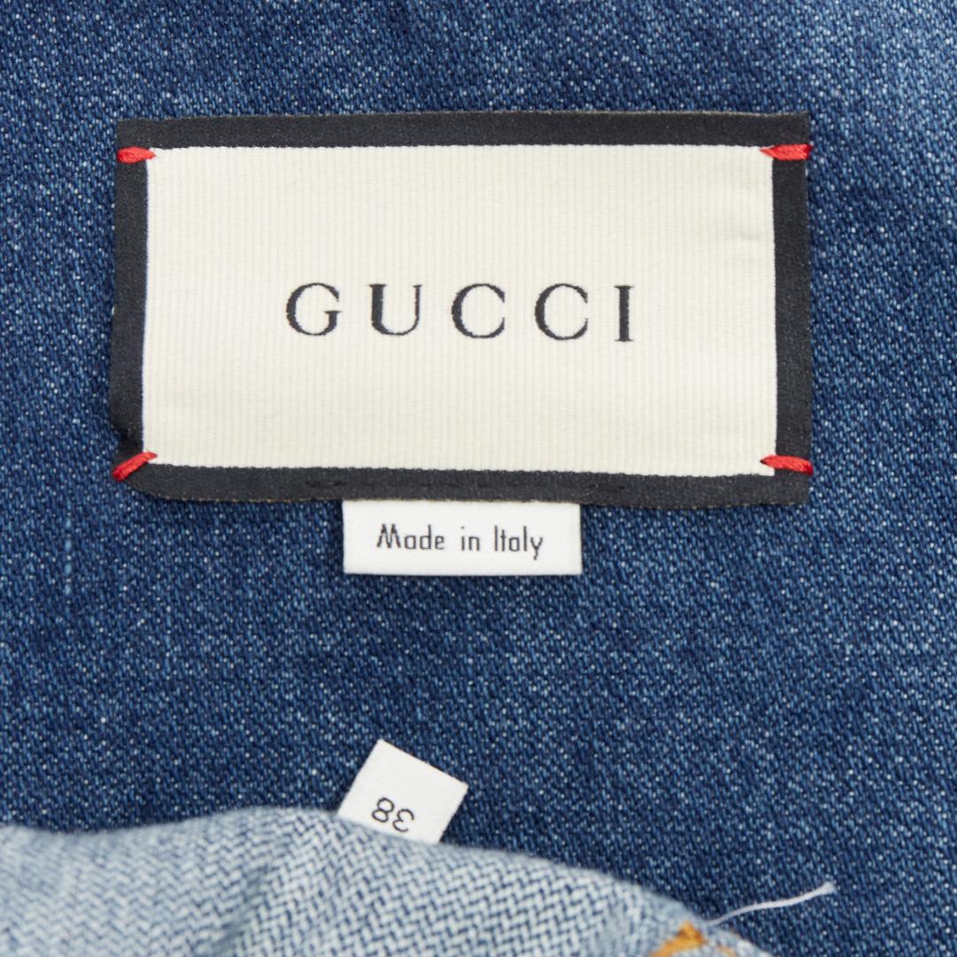 GUCCI blue denim gold GG buttons horsebit leather belted vest IT38 XS For Sale 4