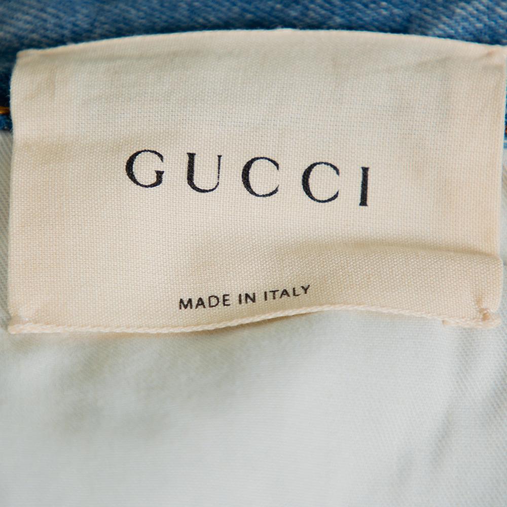 Men's Gucci Blue Denim Loved Applique Detail Straight Leg Jeans S