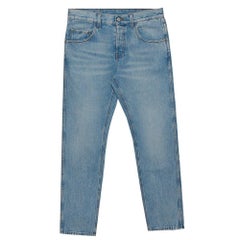 Gucci Blue Denim Loved Applique Detail Straight Leg Jeans S