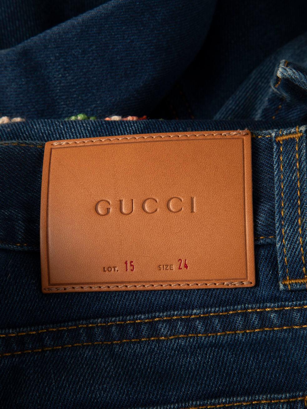 Gucci Blue Denim Tiger & Floral Embroidered Jeans Size XS 1