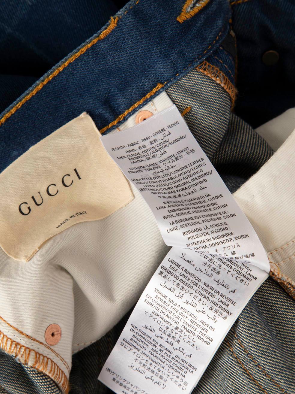 Gucci Blue Denim Tiger & Floral Embroidered Jeans Size XS 2
