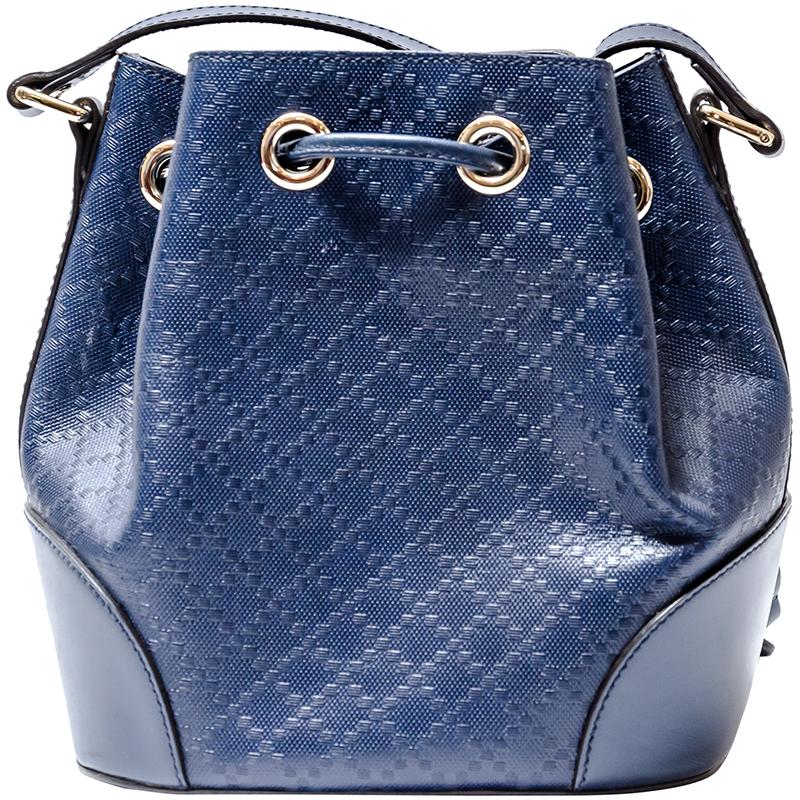 Gucci Blue Diamante Textured Leather Medium Hilary Bucket Bag