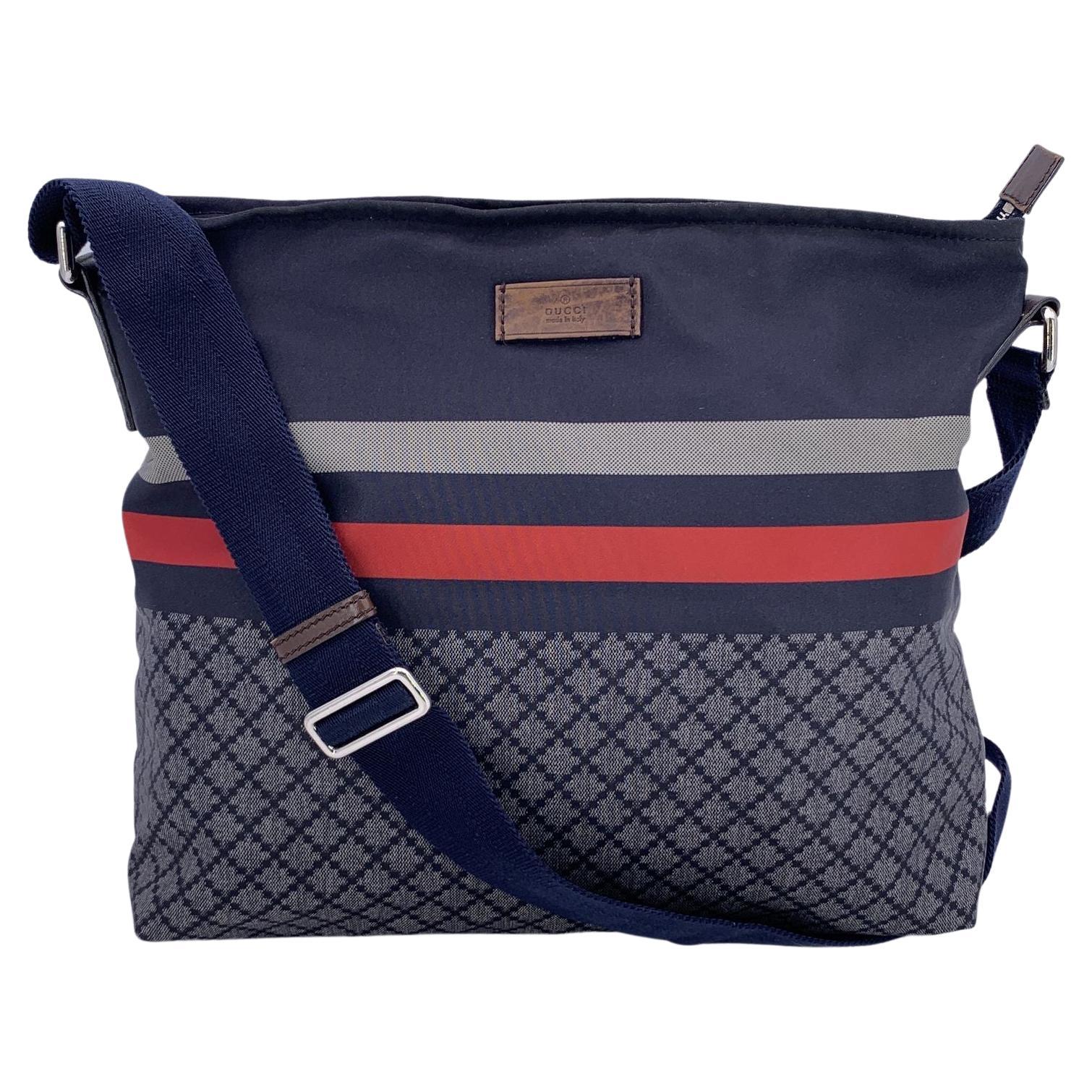 Gucci Blue Diamond Nylon Canvas Crossbody Messenger Bag For Sale