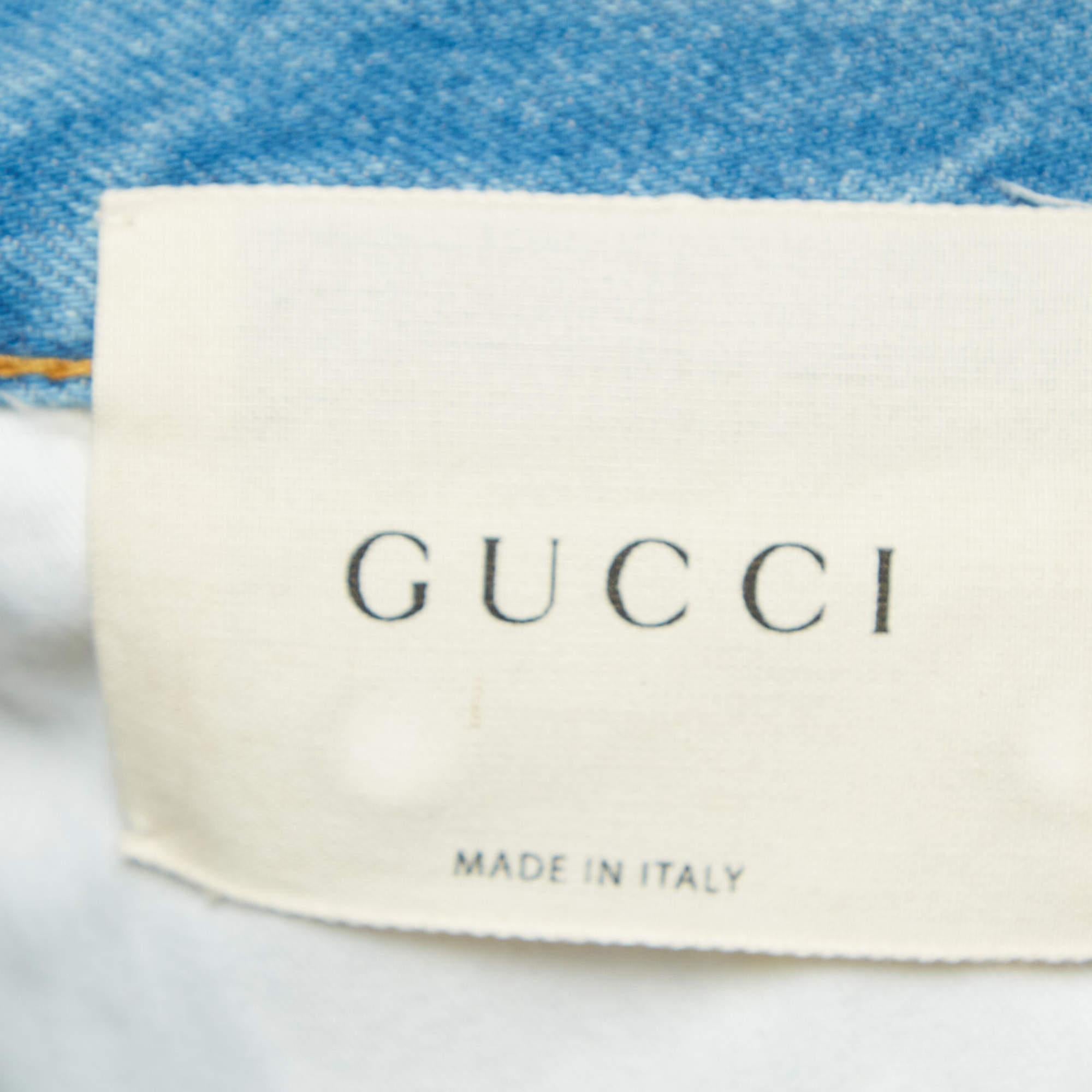 Gucci Pantaloncini blu in denim decorato M Vita 29