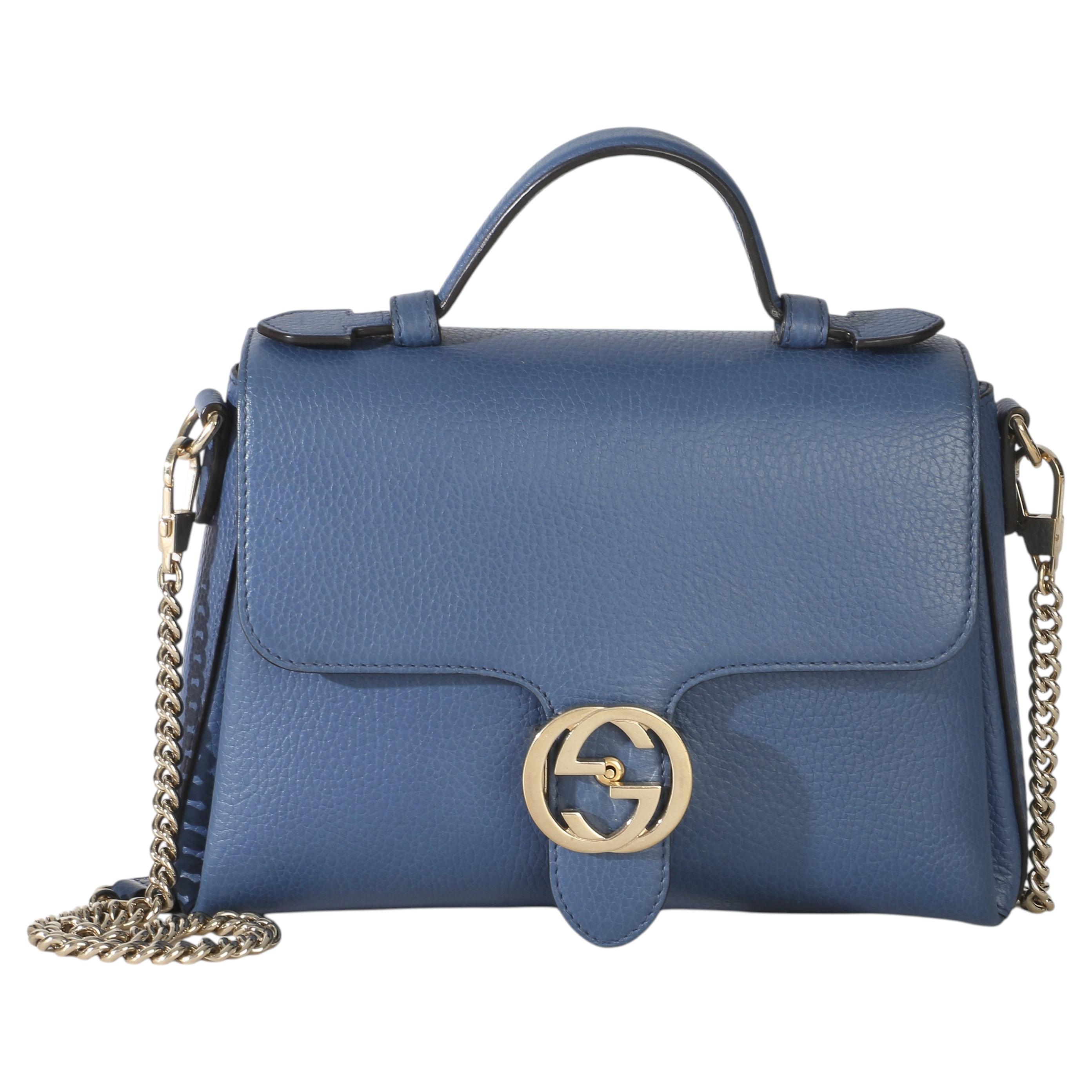 Borsa Gucci Blue Dollar in pelle di vitello con motivo GG intrecciato e manico superiore