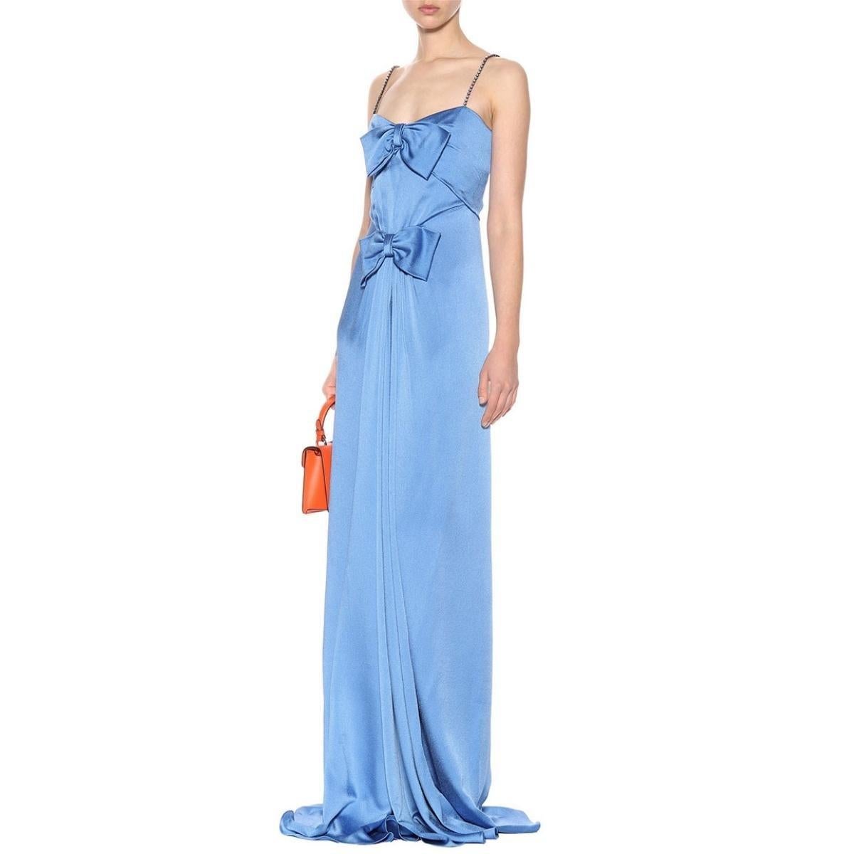 Gucci Blue Embellished Satin Gown IT38 US2 In New Condition In Brossard, QC