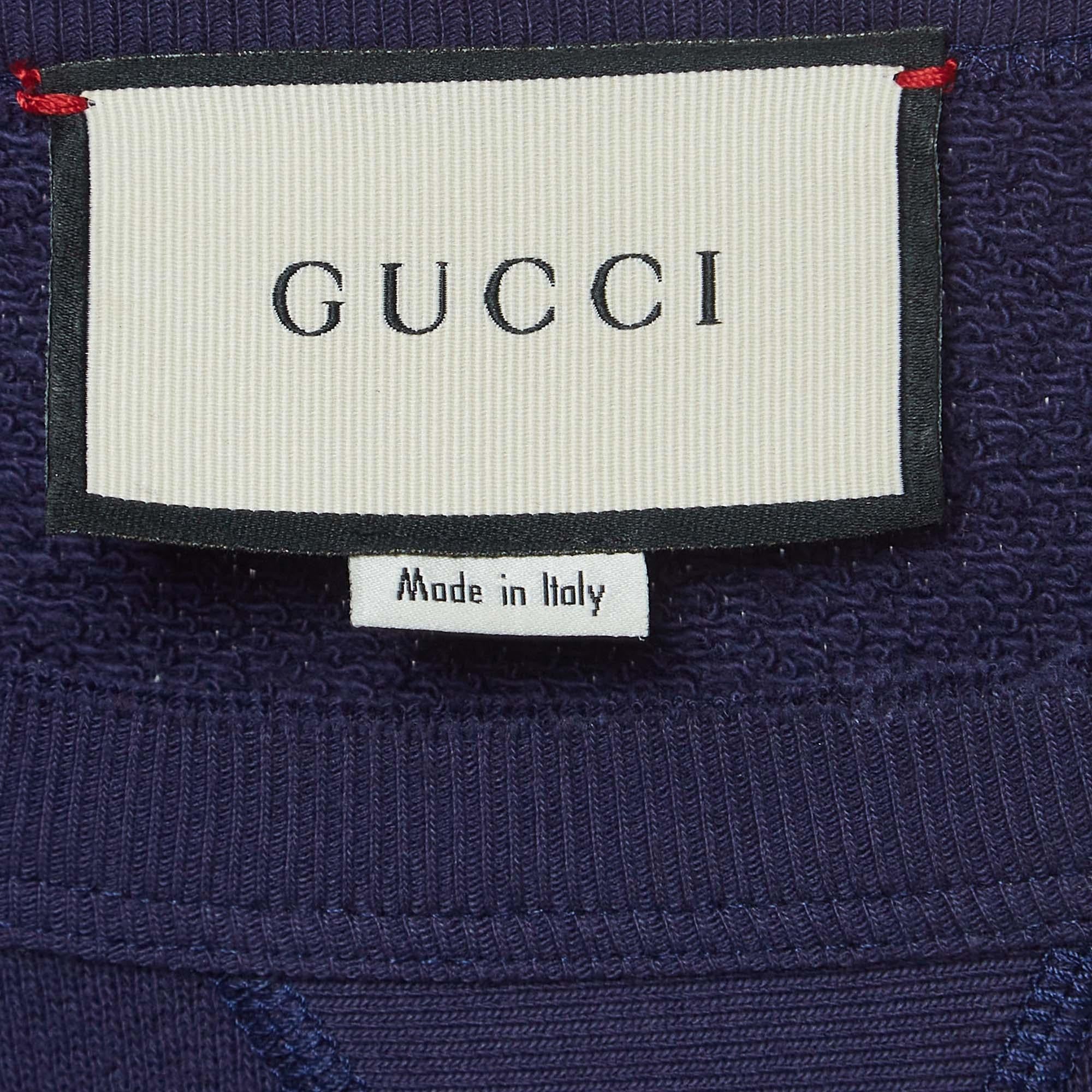 Men's Gucci Blue Embroidered Cotton Crewneck Sweatshirt XS For Sale