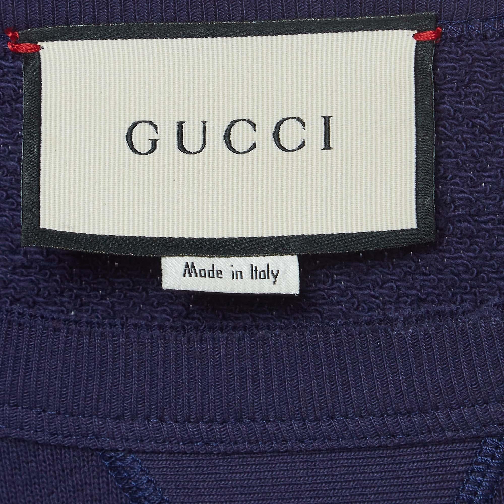 Gucci Blue Embroidered Cotton Crewneck Sweatshirt XS In Good Condition For Sale In Dubai, Al Qouz 2