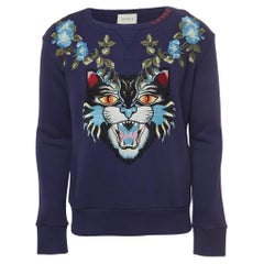 Blaues besticktes Baumwoll-Pulloverhemd mit Crewneck von Gucci XS