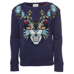 Gucci Blue Embroidered Cotton Crewneck Sweatshirt XS