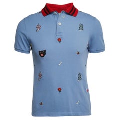 Blaues besticktes Baumwoll- Pique-Polo-T-Shirt von Gucci aus Baumwolle M
