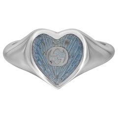 Gucci Blue Enamel Heart Interlocking G Ring 925 Sterling Silver Size 6.5