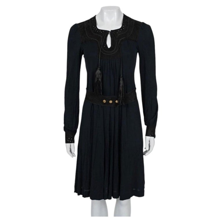 Gucci Blue Fitted Dress with Faux Leather Belt M For Sale at 1stDibs