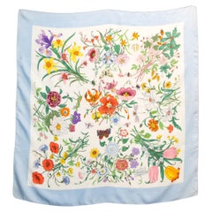 Gucci Blue Flora Printed Silk Scarf