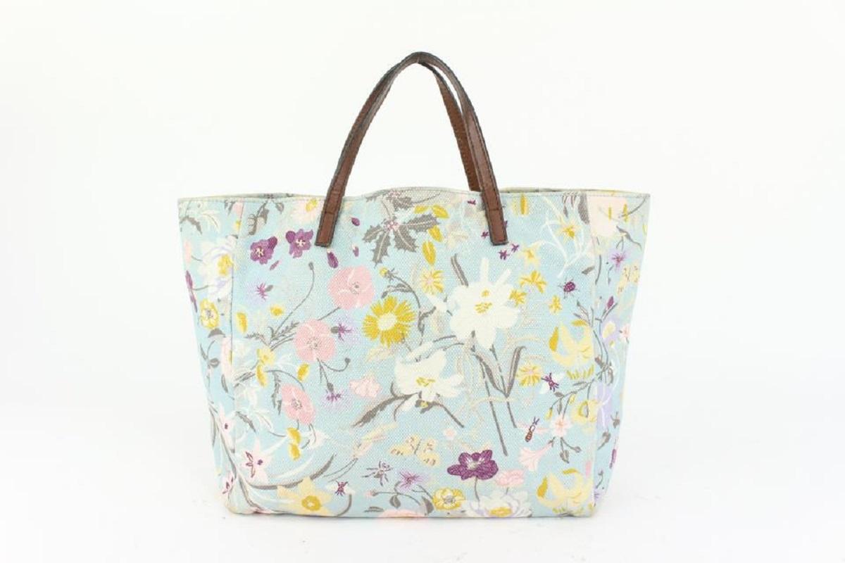 Gray Gucci Blue Flora Tote Bag Floral 914gk37