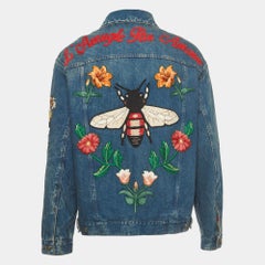 Gucci Blue Floral Embroidered Denim Jacket L
