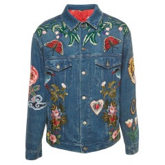 Gucci Blue Floral Embroidered Denim Jacket L
