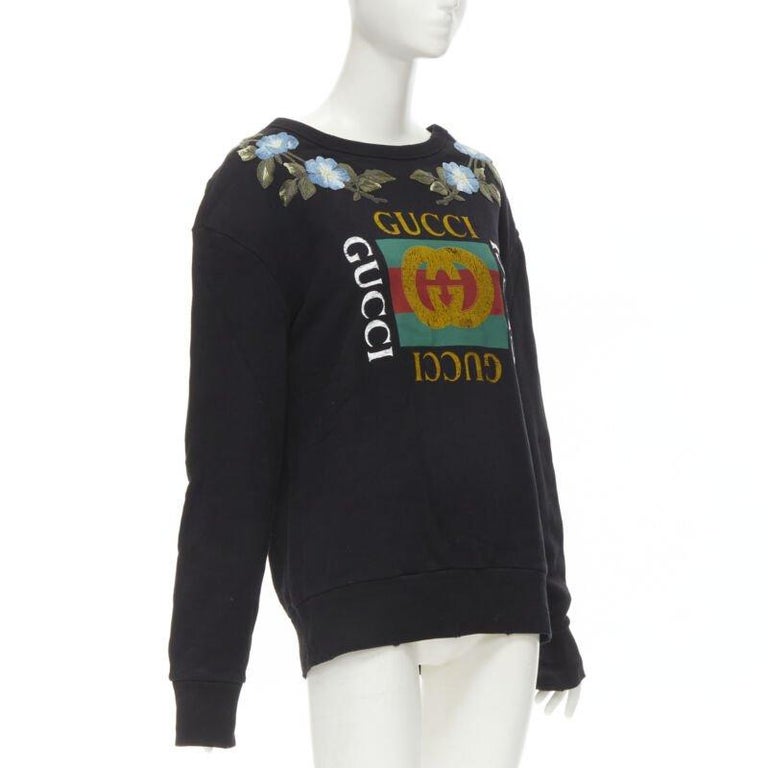 【GUCCI】1980s Embroidery L/S Sweat Shirt Gucci 1980 Printed Shirt T-shirt With Embroidered Flower and