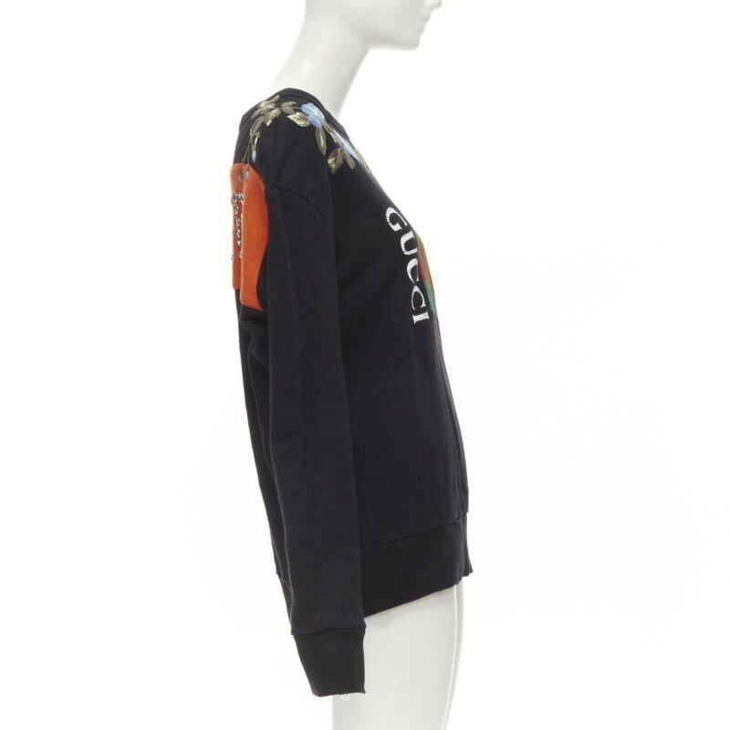 GUCCI blue floral embroidered vintage logo LOVED studded distressed sweatshirt S In New Condition For Sale In Hong Kong, NT