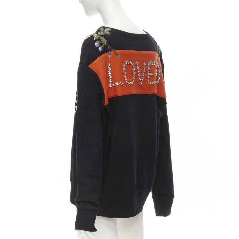 Women's GUCCI blue floral embroidered vintage logo LOVED studded distressed sweatshirt S For Sale