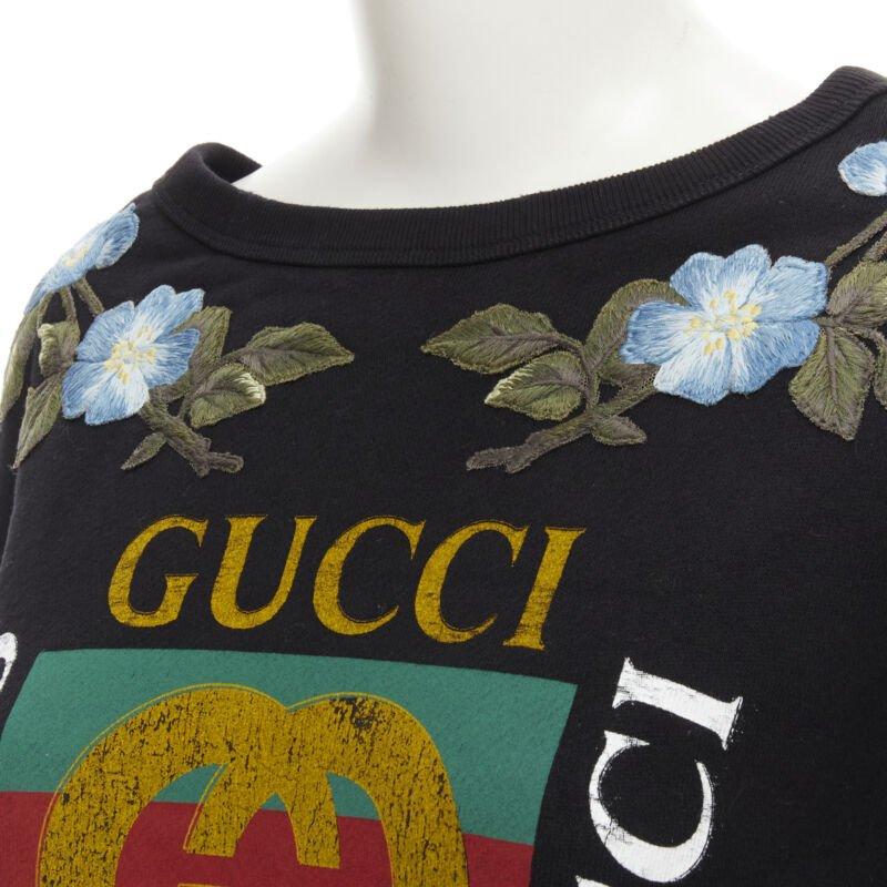 GUCCI blue floral embroidered vintage logo LOVED studded distressed sweatshirt S For Sale 1