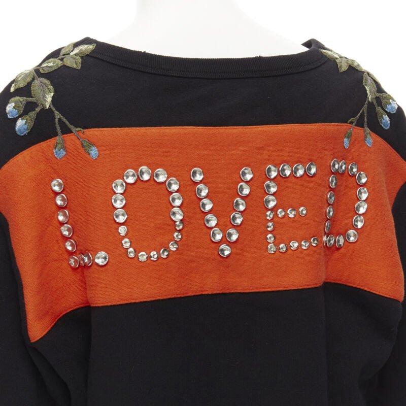 GUCCI blue floral embroidered vintage logo LOVED studded distressed sweatshirt S For Sale 2