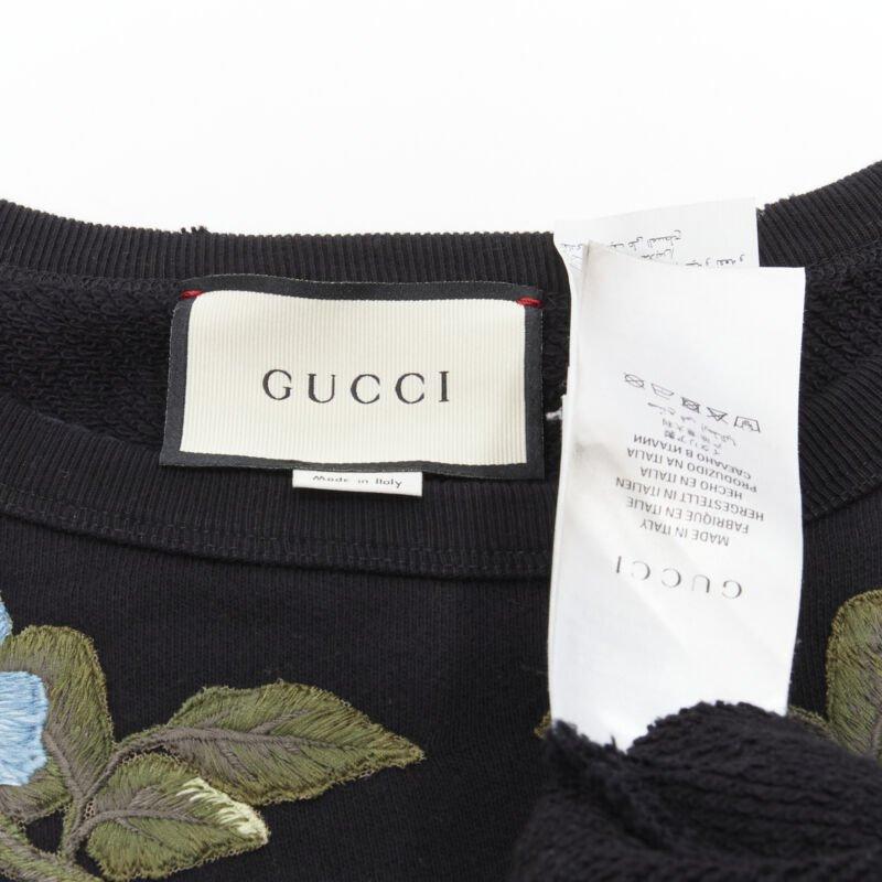 GUCCI blue floral embroidered vintage logo LOVED studded distressed sweatshirt S For Sale 3