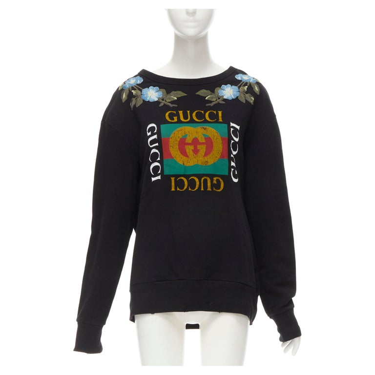 GUCCI blue floral embroidered vintage logo LOVED studded distressed  sweatshirt S For Sale at 1stDibs | gucci floral sweatshirt, floral gucci  sweatshirt, gucci laved