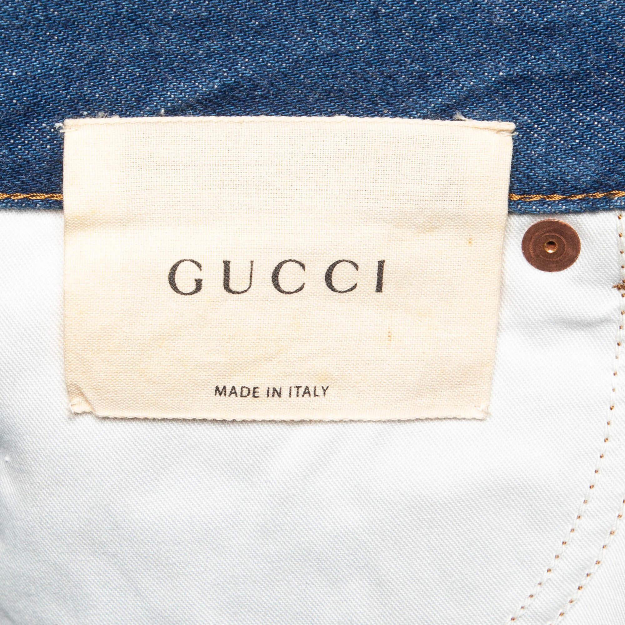 Gucci Blue Floral Hand Painted Denim Jeans XS Waist 23