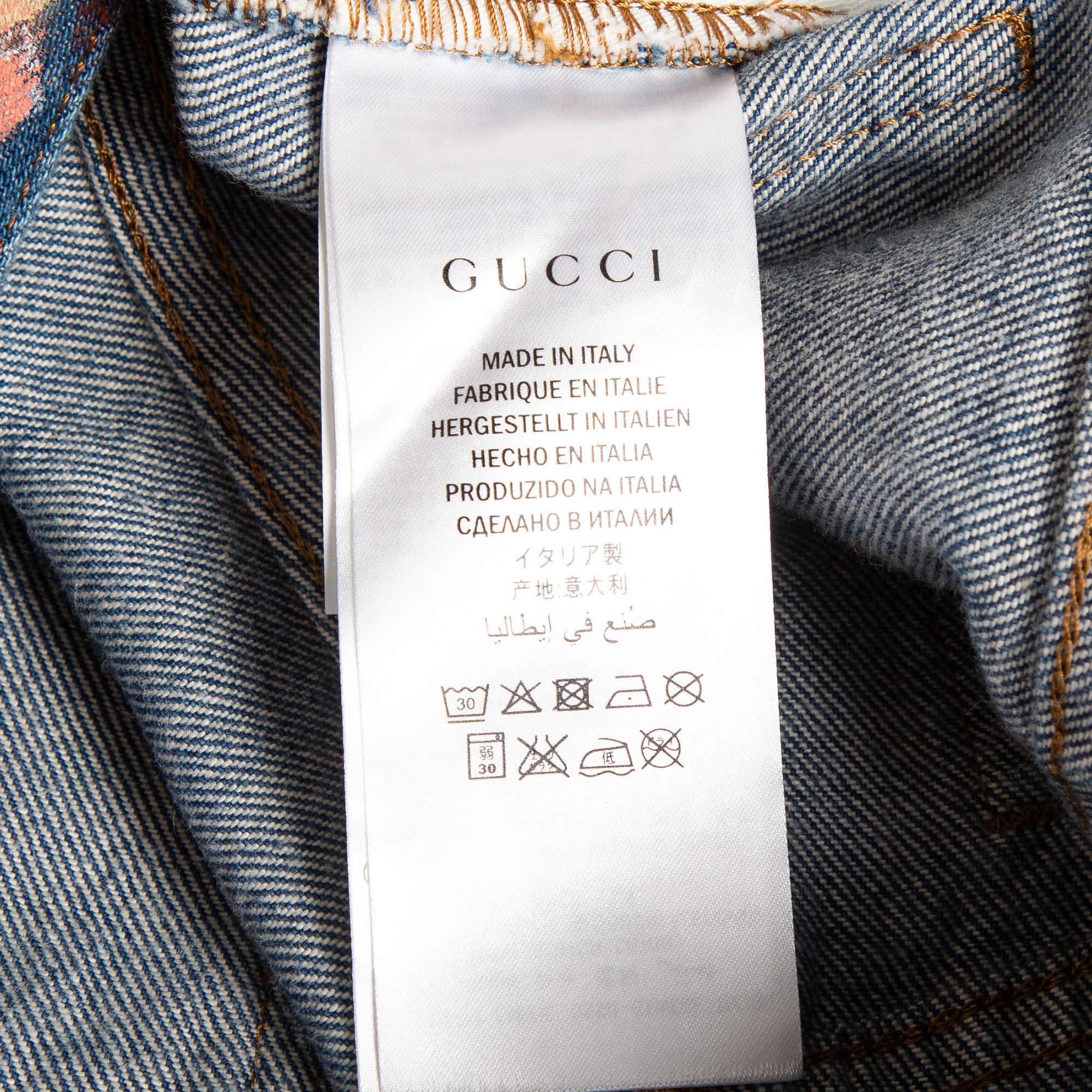 Women's Gucci Blue Floral Hand Painted Denim Jeans XS Waist 23