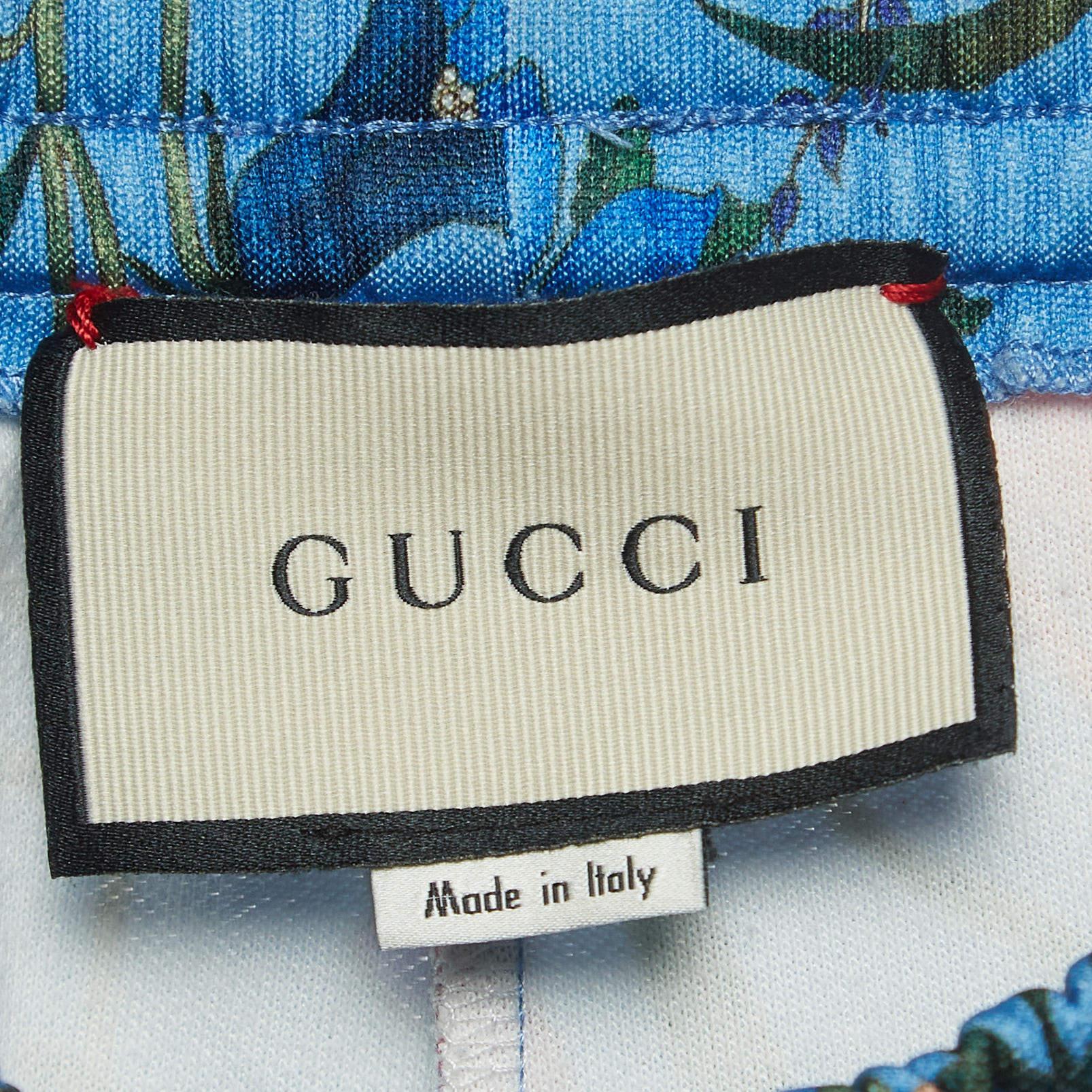 Women's Gucci Blue Floral Print Jersey Side Stripe Joggers S