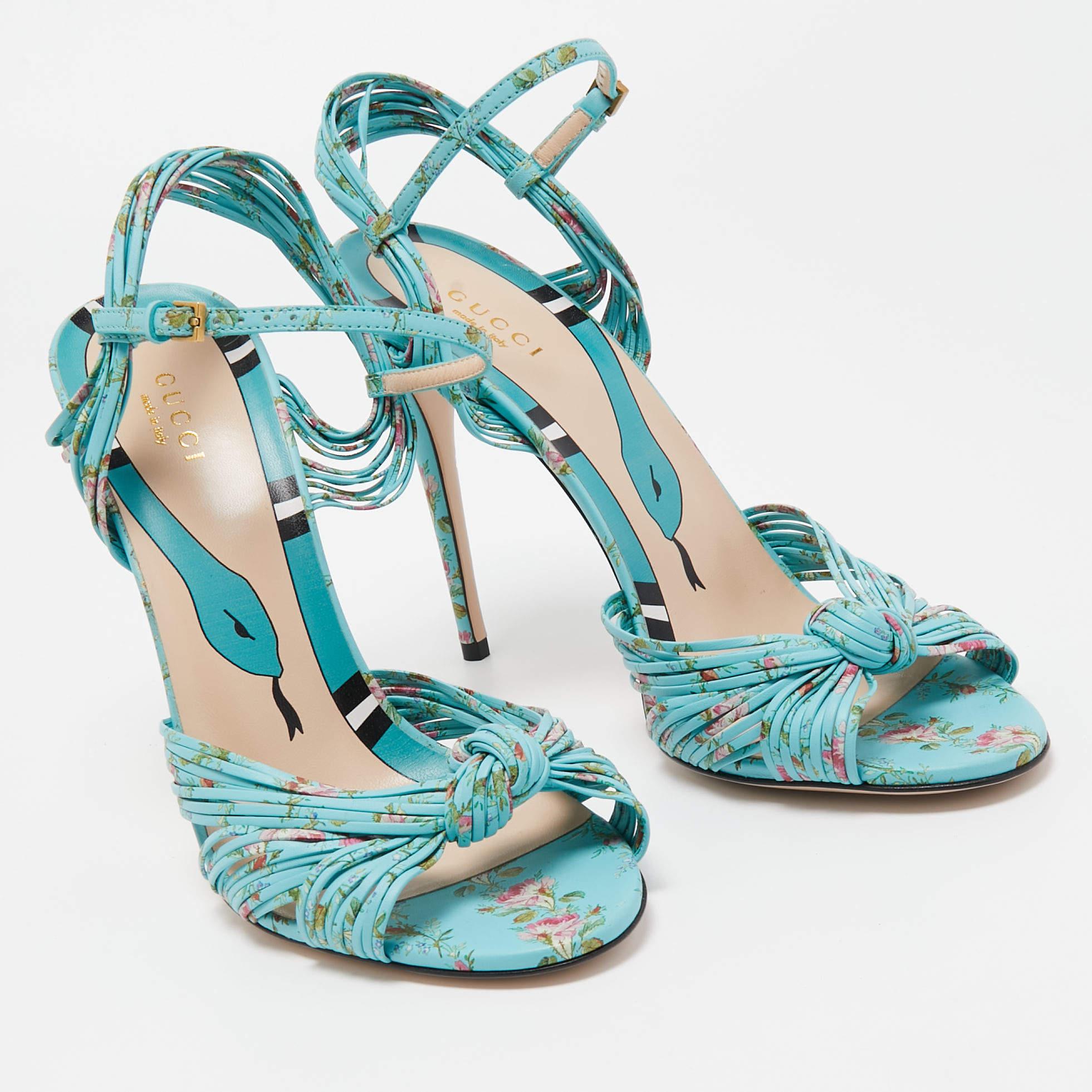 Women's Gucci Blue Floral Print Leather Allie Sandals Size 40
