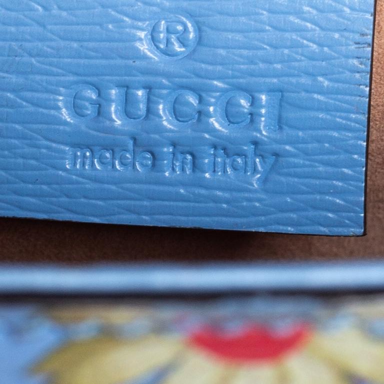 Gucci Blue Floral Print Leather Mini Web Sylvie Top Handle Bag 1