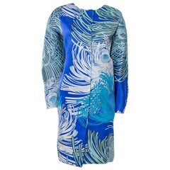 Gucci Blue Floral Print Silk Coat Dress L
