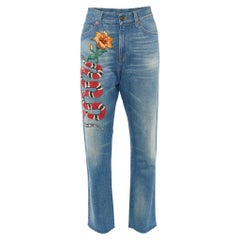 Gucci Blau Floral Schlange bestickt Denim Boyfriend Fit Jeans S/Taille 32"