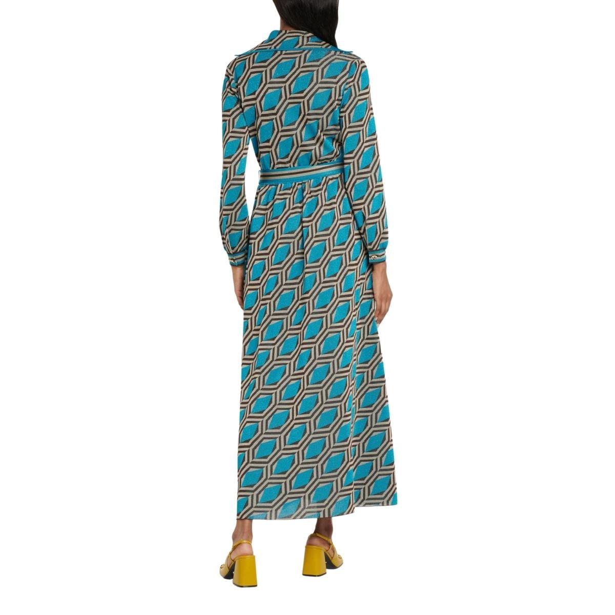 Gucci Blue Geometric-pattern Jacquard Shirt Dress size M For Sale at ...
