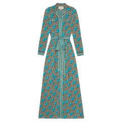 Gucci Blue Geometric-pattern Jacquard Shirt Dress size M