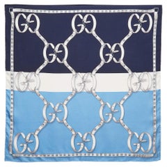 Gucci Blue GG Belt Print Silk Scarf