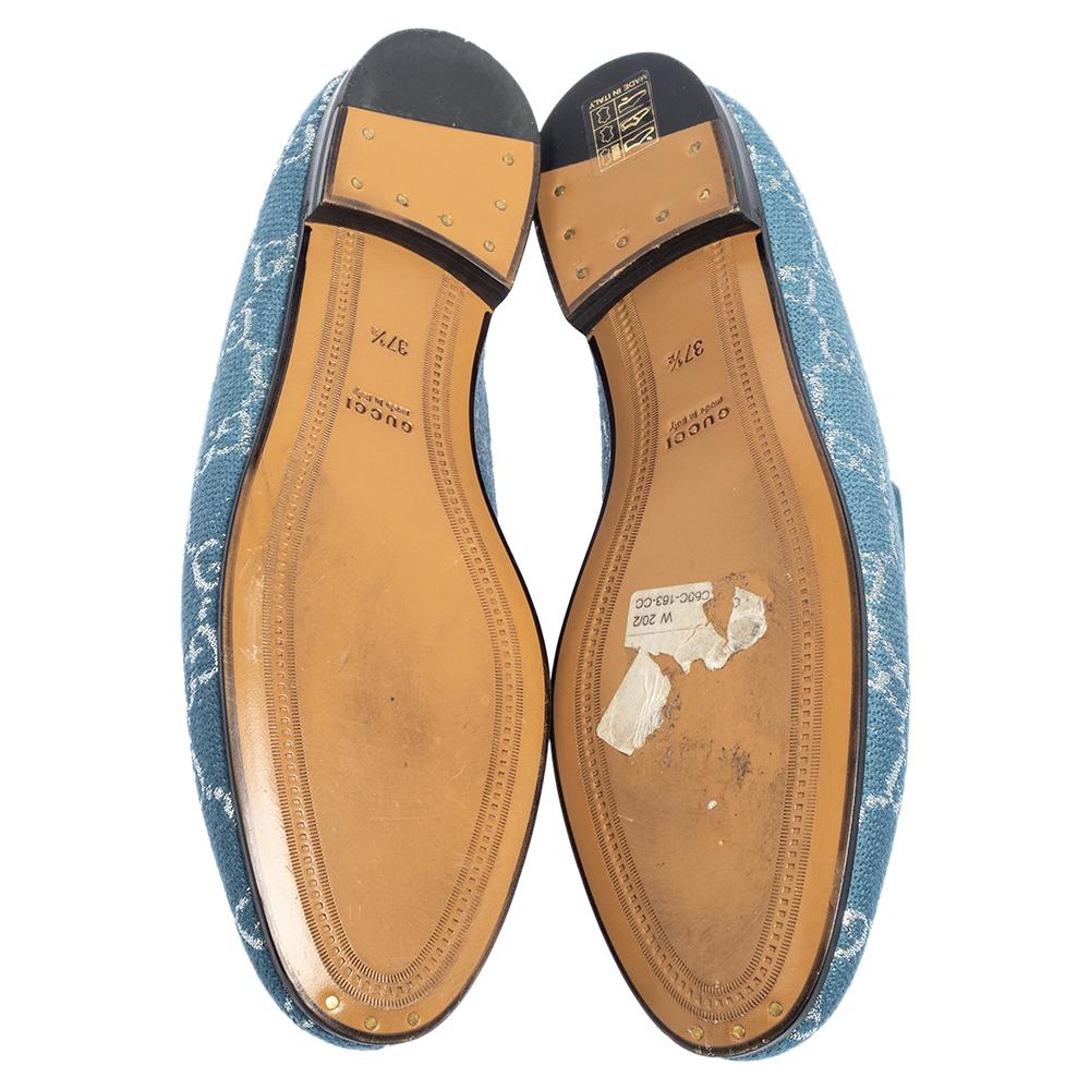 Gucci Blue GG Canvas Brixton Loafers Size 37.5 In Good Condition In Dubai, Al Qouz 2