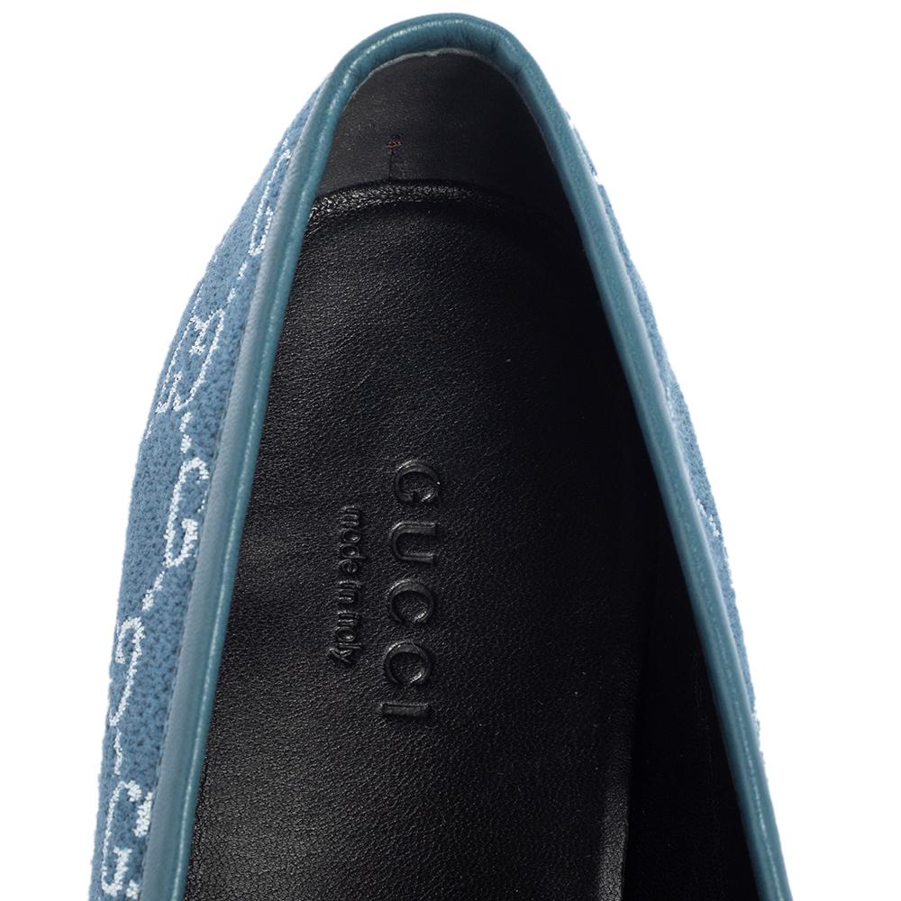 Women's Gucci Blue GG Canvas Brixton Loafers Size 37.5