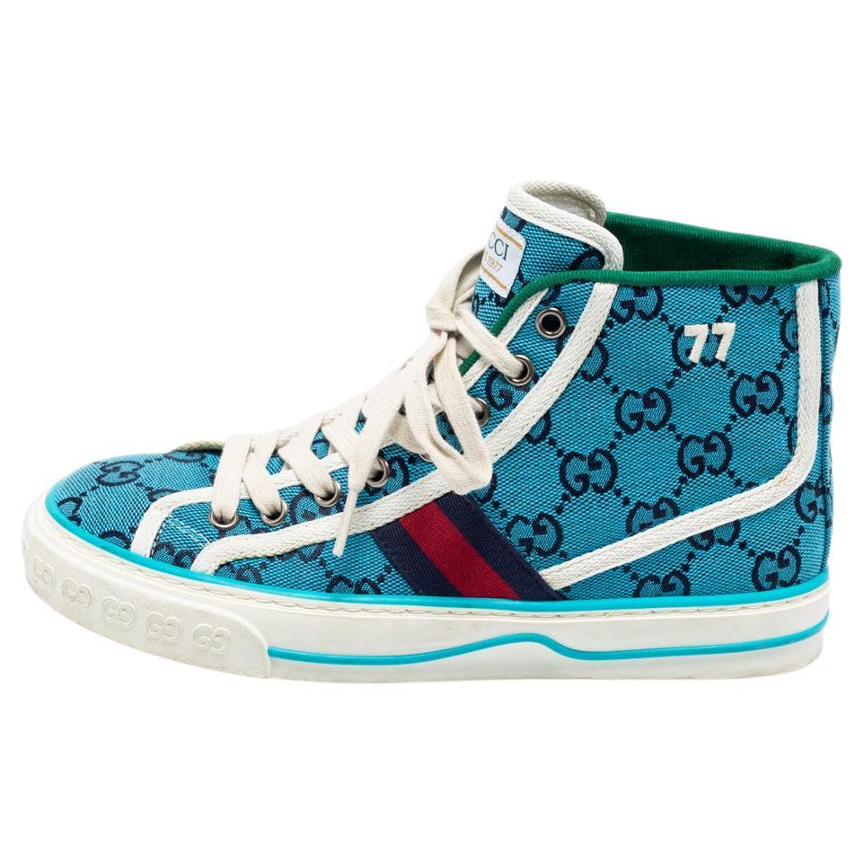 Gucci Blue GG Canvas Tennis High Top Sneakers Size 36.5