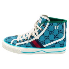 Gucci Blue GG Canvas Tennis High Top Sneakers Size 36.5