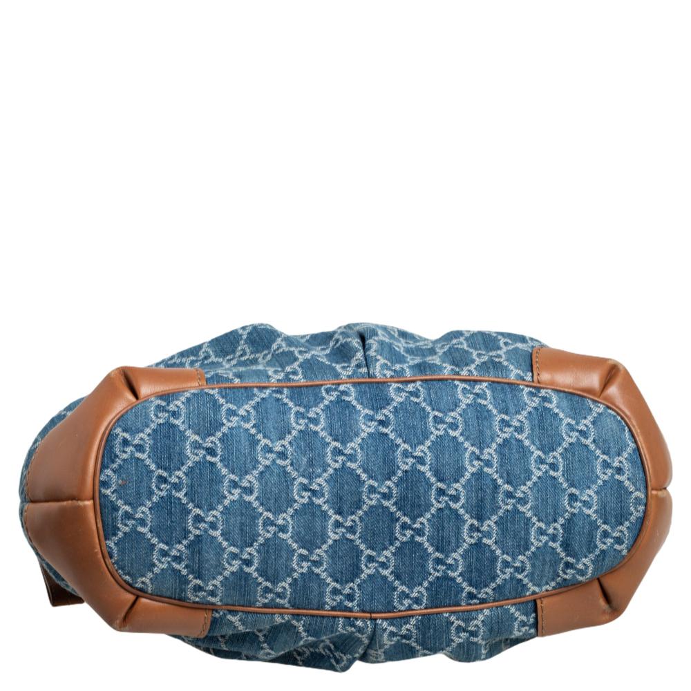 Gucci Tote media in denim e pelle blu GG 1